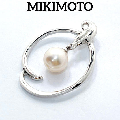 MIKIMOTO Akoya pearl necklace pendant top featuring 6.4mm white pearl set in silver