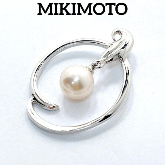 MIKIMOTO Akoya pearl necklace pendant top featuring 6.4mm white pearl set in silver