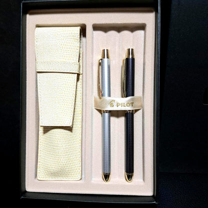 Pilot 2+1 Ridge multi-function pen set with white and black gold pens and included carrying case