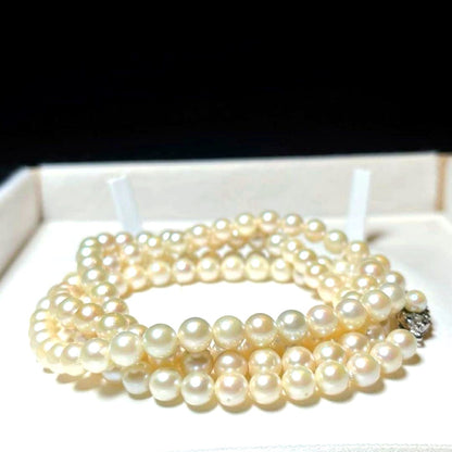 Akoya pearls ultra long necklace 84cm with 5.5-6.3mm round white pearls on silver chain