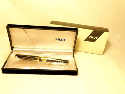 Pilot Fountain Pen Black Gold with 14K fine nib and included black case on white background
