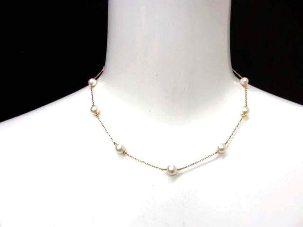 Tasaki Pearl Station Necklace in 18K gold featuring 6mm pearls on a 38cm chain