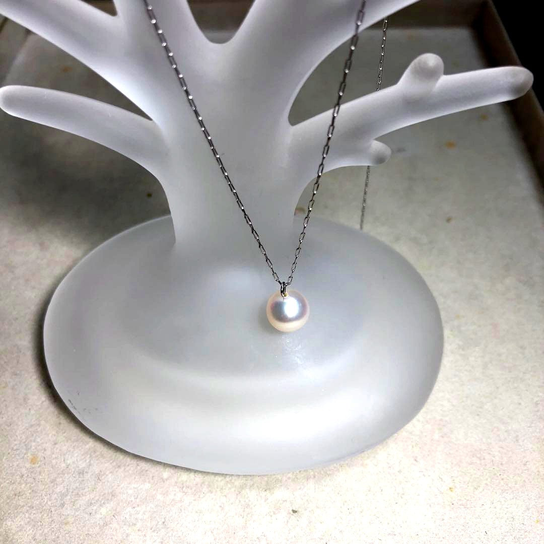 Honma Pearl Akoya single 8mm pearl necklace with silver color small bean chain 40cm length