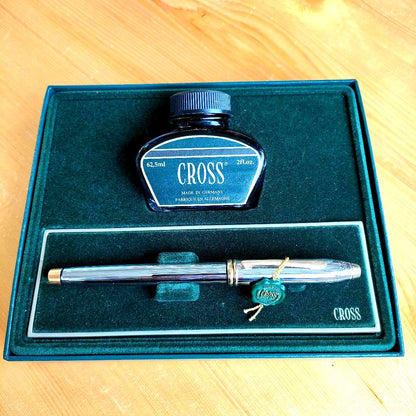 Cross Townsend fountain pen and ink gift set with gold-plated accents and accompanying accessories