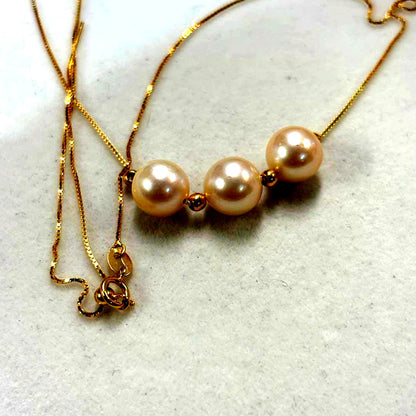 Ise-Shima Ago Bay Akoya pearl necklace featuring 9-9.2mm pearls on a 42cm sterling silver chain with K18 finish