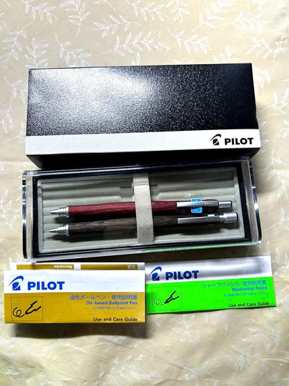 PILOT wooden mechanical pencil and oil-based ballpoint pen set with case included, 2 pieces