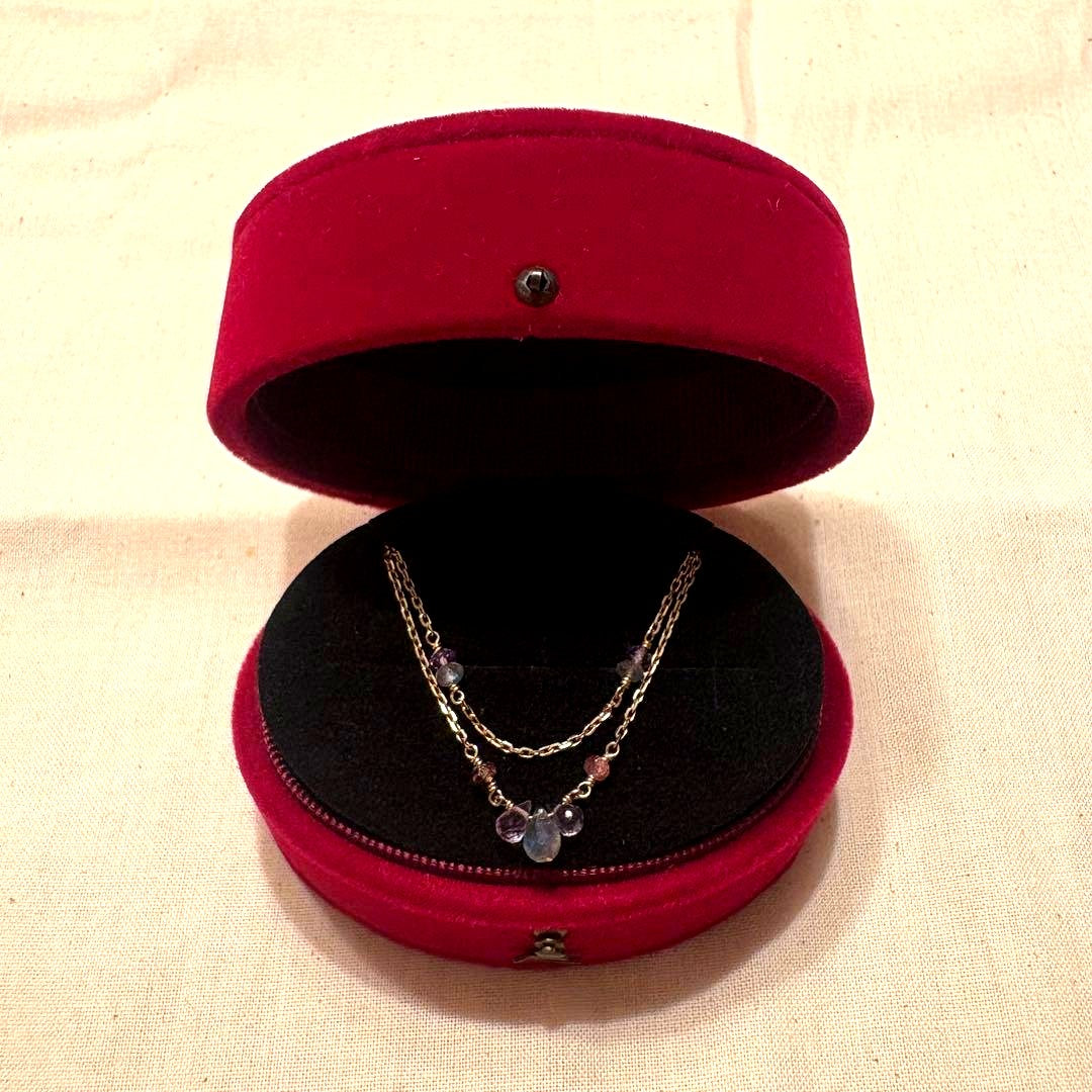 Agete necklace silver with gold plating featuring lapis lazuli, amethyst, and pink tourmaline stones on 50 cm chain