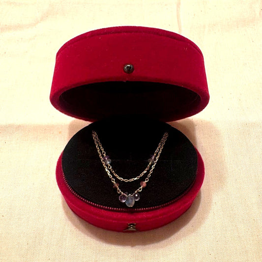 Agete necklace silver with gold plating featuring lapis lazuli, amethyst, and pink tourmaline stones on 50 cm chain