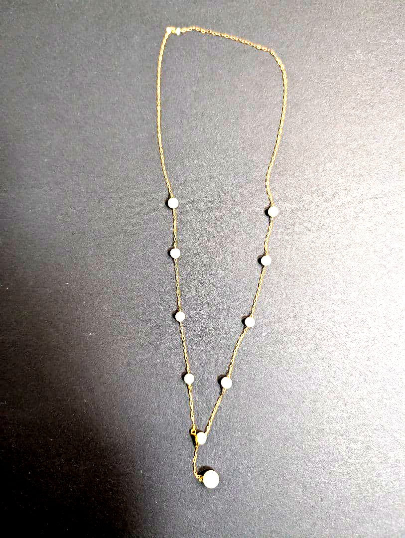 Law K18YG yellow gold slider necklace with single round Akoya pearl on chain