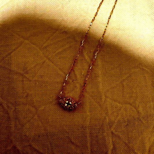 Agete K18 Limited Necklace with 18K yellow gold chain, diamond and white sapphire pendant