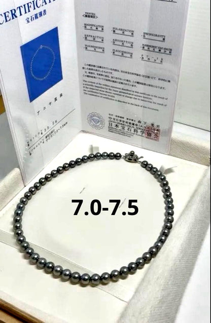 Akoya pearl necklace with 7.0-7.5mm pearls and 42cm length shown on white background