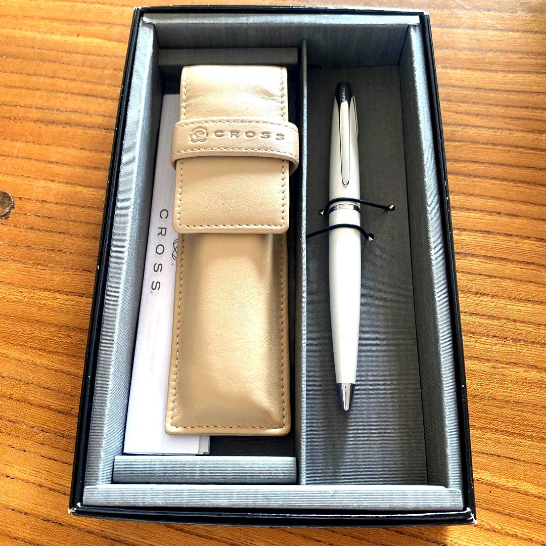 CROSS white metal ballpoint pen with case and instruction manual Japan import