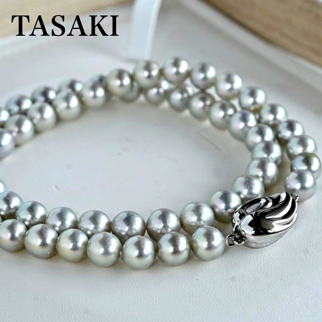 Takashi Akoya pearl necklace with 7.5mm round gray pearls on a 42cm chain