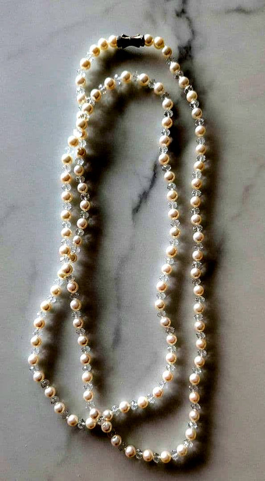Tasaki Pearl Variation Long Necklace in white featuring 100 pearls and 95 Swarovski beads on a 120 cm chain