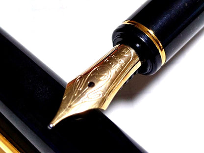 Kyoku-bi Hin Pilot Gransee gray marble fountain pen with 14K gold medium nib on white background