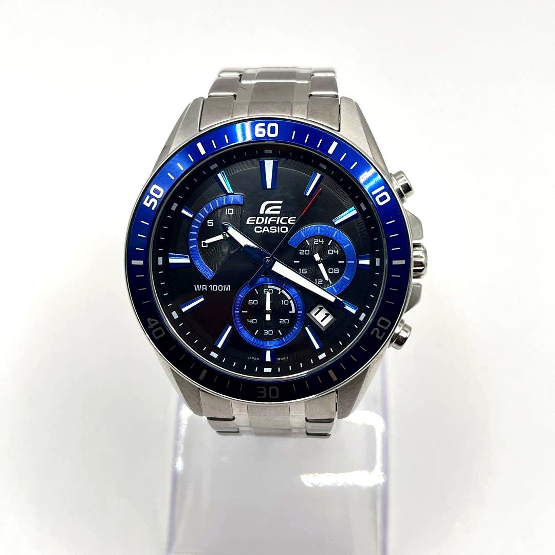 Casio Edifice Chronograph Watch Model 5490 featuring a blue dial in good working condition