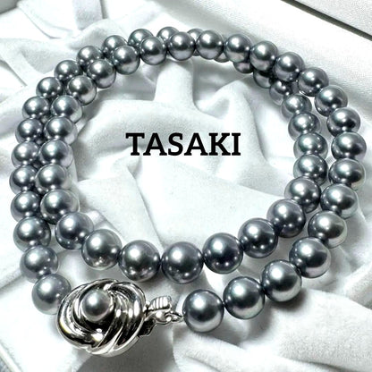 Tasaki Akoya blue gray pearl necklace and matching earrings with 7mm genuine pearls