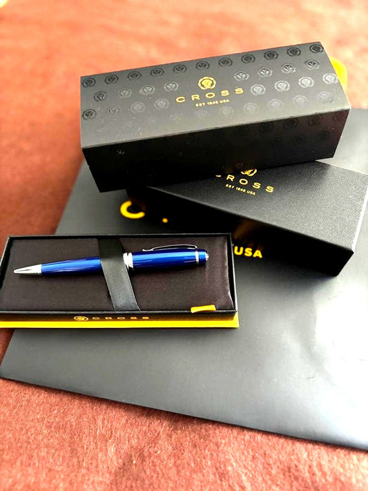 Cross blue ballpoint twist pen with dedicated black case