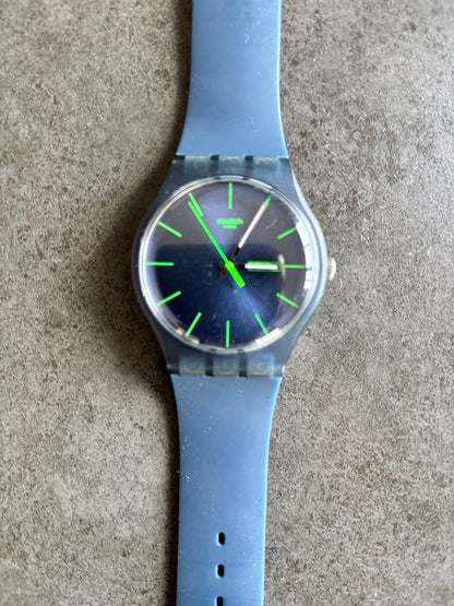 swatch Blue Rubber Strap Analog Men's — Japanese