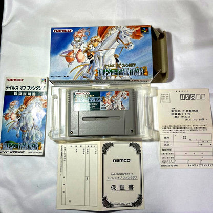 Tales of Fantasy Super Famicom game cartridge box with manual and warranty card included