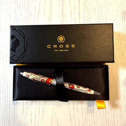 Brand new CROSS ballpoint pen featuring a flower pattern, displayed with its original box