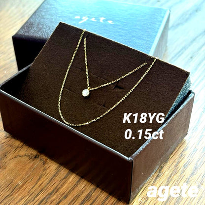 Agete K18 0.15ct diamond necklace with a 45 cm chain displayed on a white background
