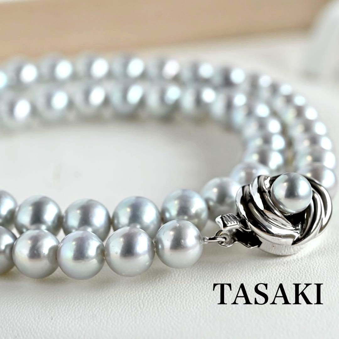 Tasaki Pearl Necklace with 7.5mm Akoya Freshwater Pearls in Gray Blue, 42cm length