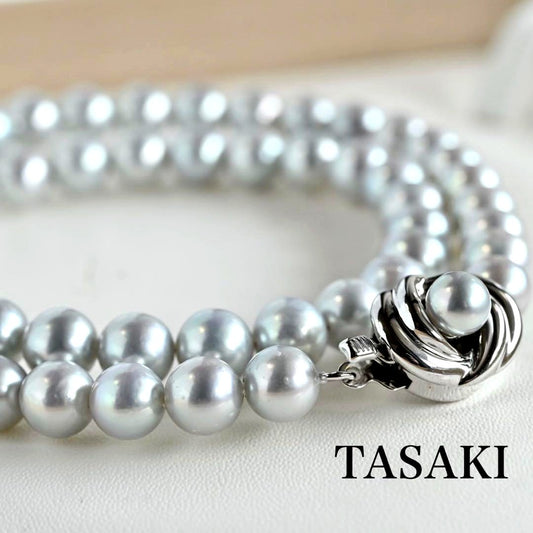 Tasaki Pearl Necklace with 7.5mm Akoya Freshwater Pearls in Gray Blue, 42cm length