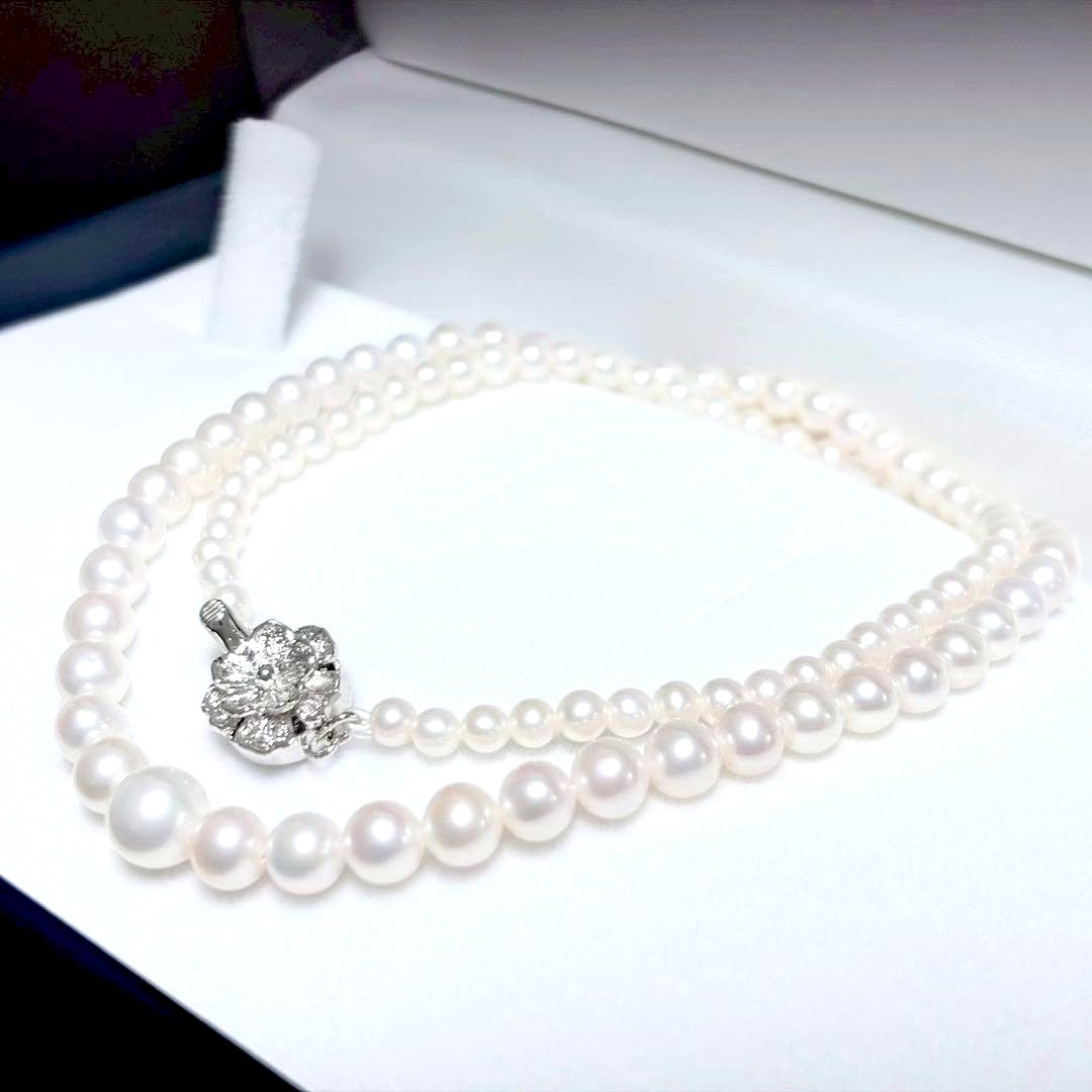 Akoya genuine pearl necklace with white 3.5-7.3mm pearls on a 44cm silver chain