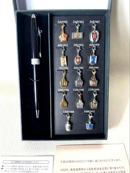 Toyota Crown Cross ballpoint pen with 14 collectible ornaments from first generation to 2012