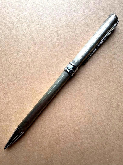 Aurora Silver 925 Ballpoint Pen Knock-Style with fine vertical stripe design and knock mechanism