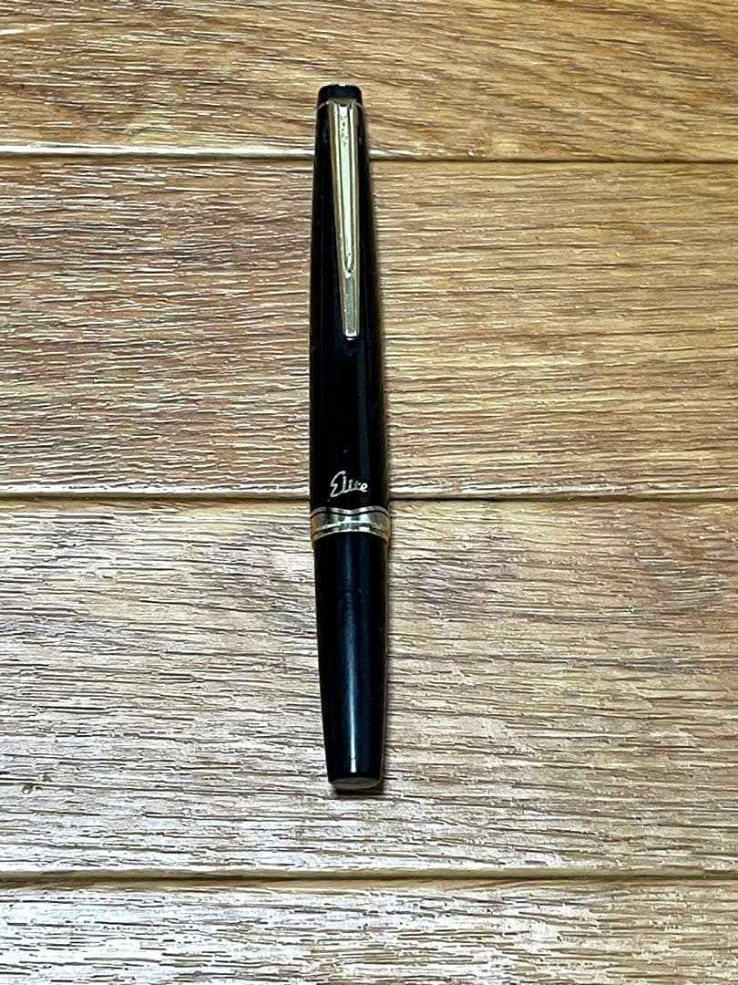 PILOT Elite Fountain Pen in black with 14K gold nib, model 14K-585, shown uncapped on white background