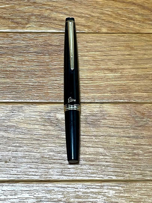 PILOT Elite Fountain Pen in black with 14K gold nib, model 14K-585, shown uncapped on white background
