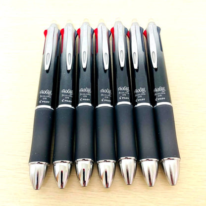 Set of seven Pilot Frixion 3 Metal Black Gradient pens with black red and blue ink and silicone grips