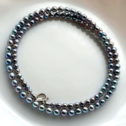 Aqua Pearl Baby Necklace Pt850 featuring natural blue Akoya pearls sized 3 to 4.3 mm on a 42.5 cm chain