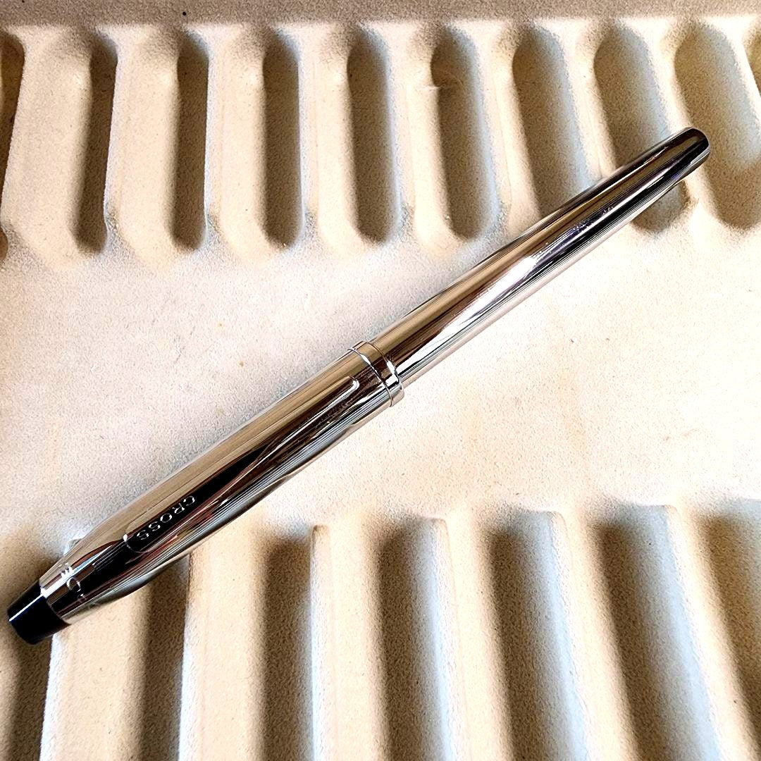 Cross Century II Chrome fountain pen with steel fine nib, sleek chrome finish, Japan import