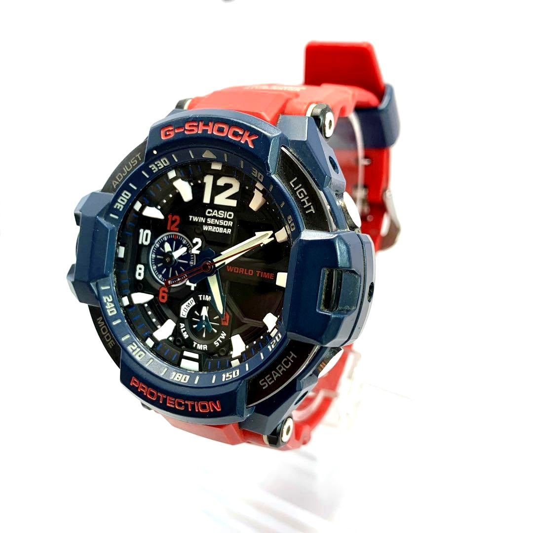 Casio G-Shock R7-3140 digital watch in red and navy with large multi-function dial
