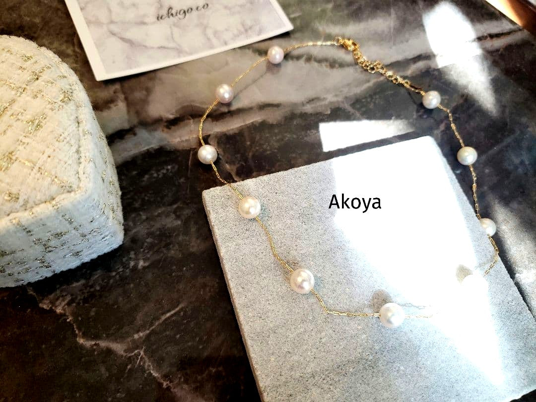 Round Akoya pearl necklace with high luster pearls on 14K gold filled K18S925 chain