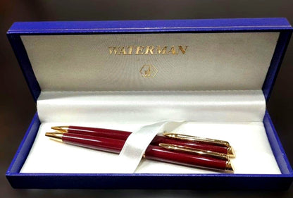 Waterman Hemisphere vintage set in Bordeaux with ballpoint pen, mechanical pencil, and original blue case