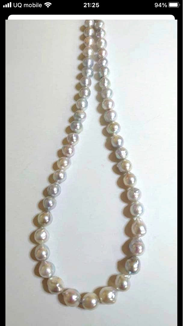 Akoya Baroque natural gray pearl necklace with 7.5-8.5 mm pearls, 40cm length