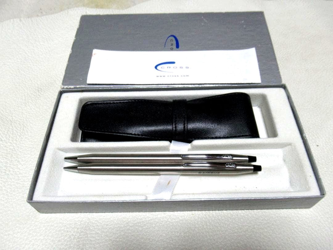 Airbus Cross Century stainless steel pen set from 1980s with two pens, pen case, box, and instructions