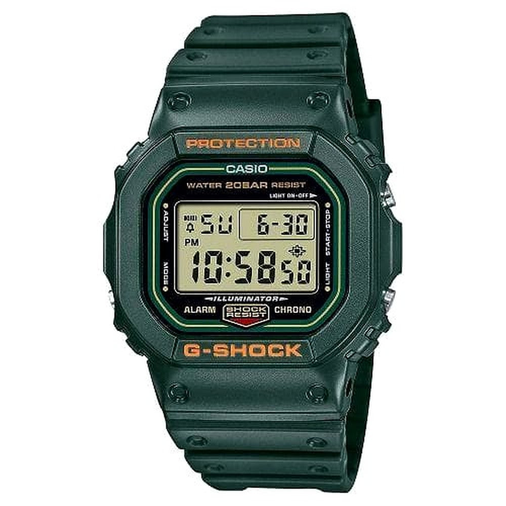 Casio G-Shock DW-5600RB-3JF green retro speed model wristwatch with digital display