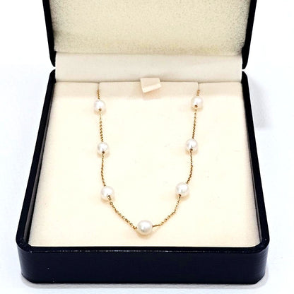 Tasaki pearl necklace with 6.2mm pearl on 40cm 18K yellow gold chain, vintage 2000s, shown with box case