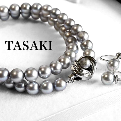 Takashi Akoya pearl necklace and matching earrings with silver clasp featuring 7.5-7 mm pearls