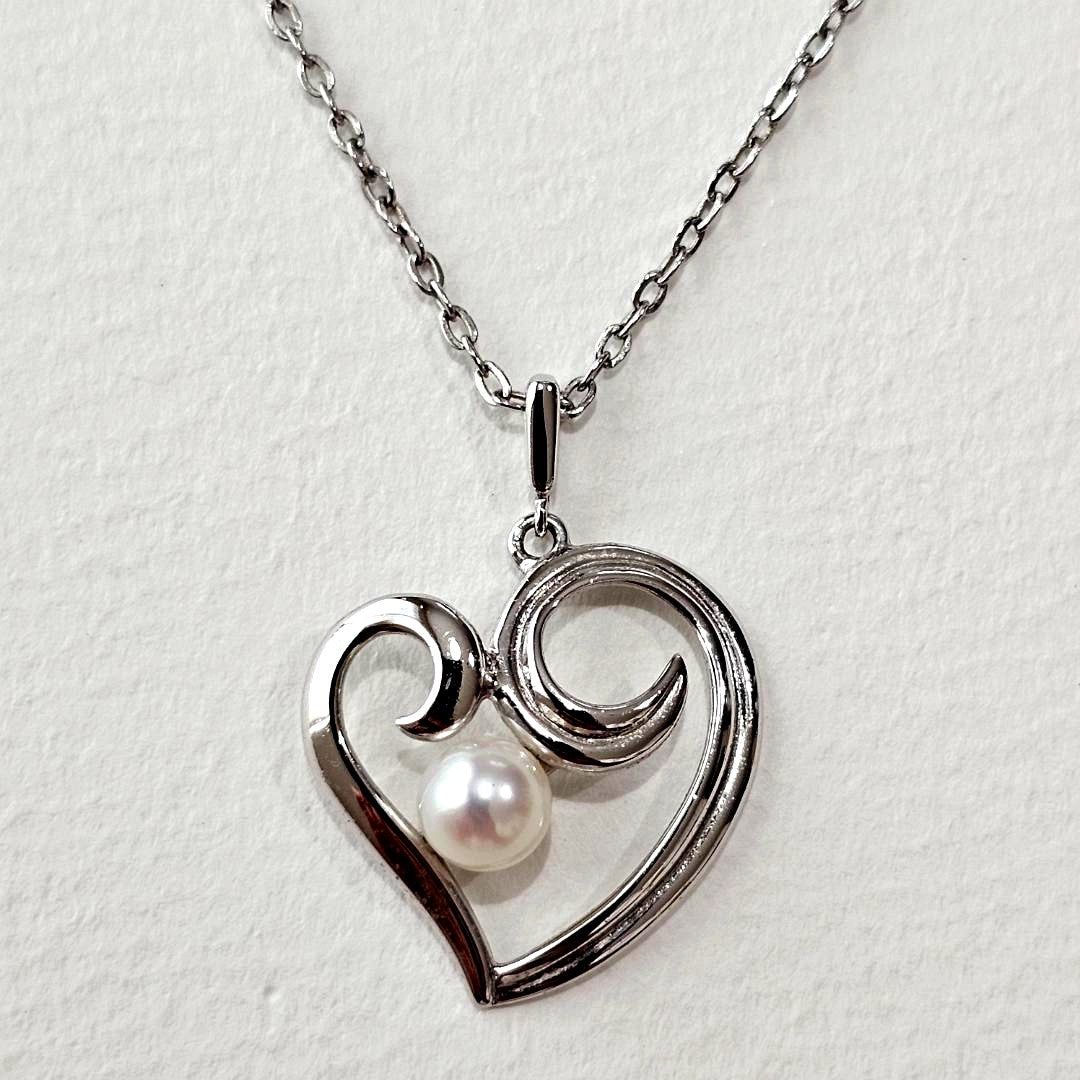 Mikimoto pearl necklace with 5mm pearl and heart motif on 40cm SV925 sterling silver chain