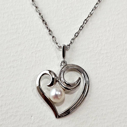 Mikimoto pearl necklace with 5mm pearl and heart motif on 40cm SV925 sterling silver chain