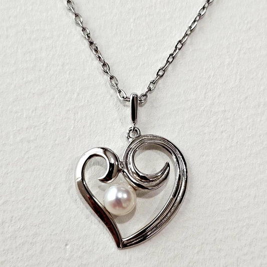 Mikimoto pearl necklace with 5mm pearl and heart motif on 40cm SV925 sterling silver chain