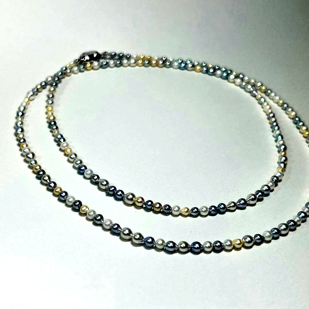 Akoya pearl baby pearl multi baroque necklace 80cm long with natural multi-color pearls and silver clasp
