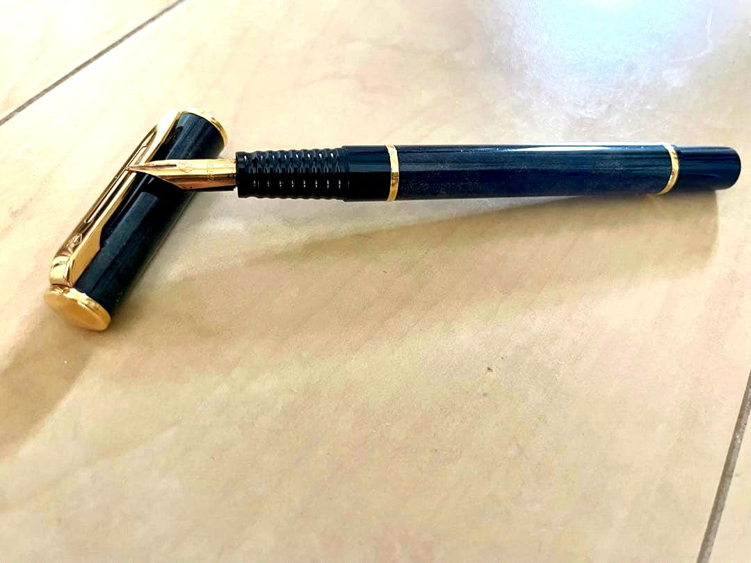 WATERMAN fountain pen black with marble-like finish, model M, made in France displayed on white background