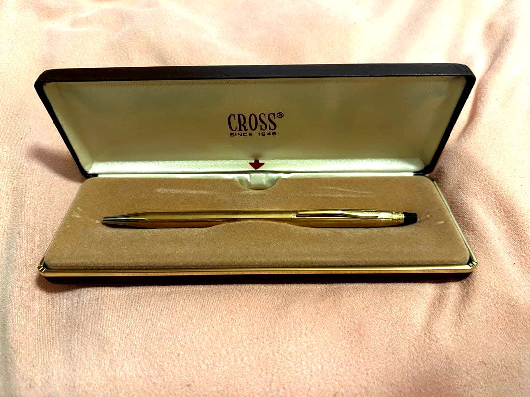 Cross Classic Century 10K Rolled Gold Ballpoint Pen Model 4502 with brown case and instruction manual